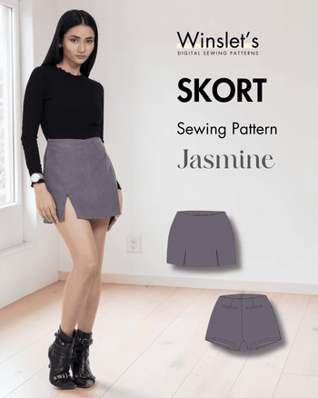 Skort sewing pattern Jasmine with front asymmetrical flap and side slit