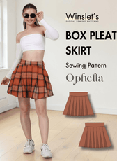 Women's box pleat flared mini skirt PDF sewing pattern 'Ophelia' with pleated design and invisible side zipper