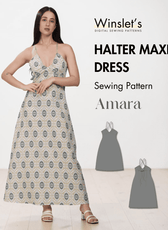 Halter Maxi Dress sewing pattern with strap details