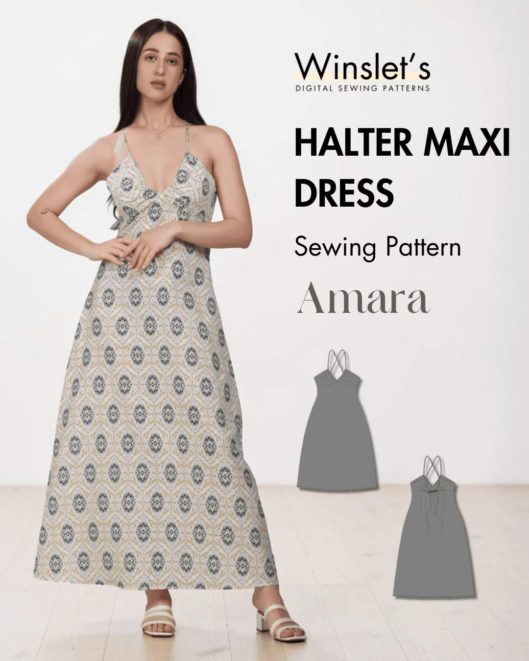 Halter Neck Maxi Dress Women's PDF Sewing Pattern | Winslet's Sewing Patterns Halter Neck Maxi Dress Women's PDF Sewing Pattern | Winslet's Sewing Patterns