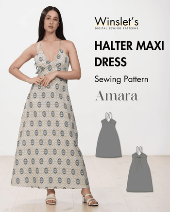 Halter Maxi Dress sewing pattern with strap details