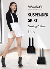 White pleated suspender skirt with adjustable straps for women