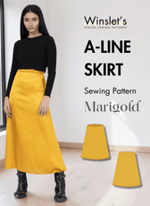 Yellow satin A-line skirt sewing pattern with invisible zipper