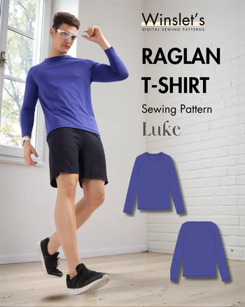 Men's Raglan T-shirt Sewing Pattern 'Luke' featuring long sleeves and slim fit design, ideal for crafting stylish men's t-shirts.