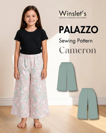 Kids' wide-leg palazzo pants in pastel floral print with elastic waistband, side pockets, and full-length design, perfect for comfort and style.