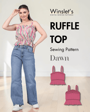 Women wearing pink ruffle top with elastic neckline and straps, casual style