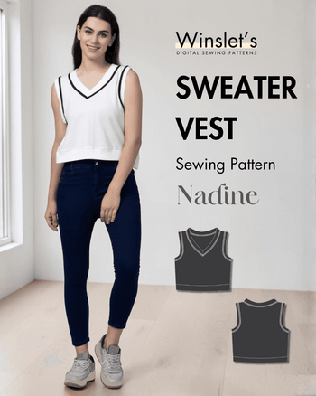 Sweater vest sewing pattern 'Nadine' with V-neck and ribbed hem