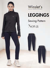 Women wearing black leggings sewing pattern with high waist and ankle length, front view
