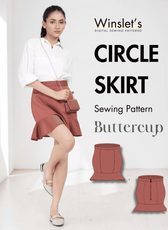 Women's mini circle skirt sewing pattern 'Buttercup' with ruffle hem and back zip