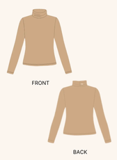Technical illustration of the 'Diana' turtleneck T-shirt sewing pattern, displaying front and back views. A simple yet elegant design.