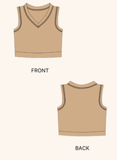 Technical illustration of the 'Nadine' sweater vest sewing pattern, showing front and back views. A detailed guide for crafting a stylish V-neck vest.