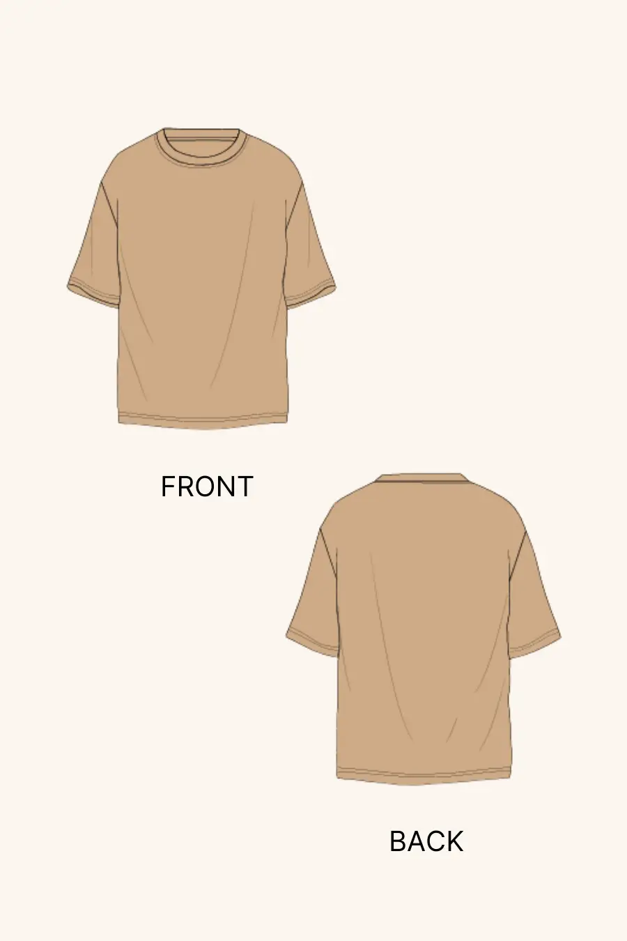 Illustration of the Men's Oversized T-shirt 'Archie' pattern, displaying both front and back views for easy sewing reference.