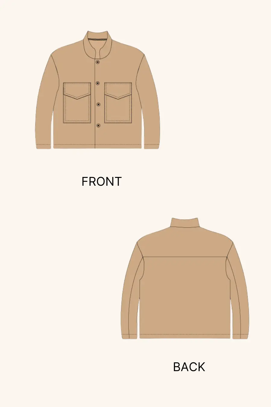 Technical illustration of the 'Noelle' short jacket sewing pattern, showing front and back views with pocket and button details.