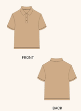 Technical illustration of the 'John' men's polo shirt sewing pattern. Displays front and back views with a structured collar and short sleeves.