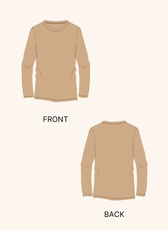 Illustration of the 'Maddy' men's long sleeve T-shirt sewing pattern. Shows front and back views of the design with a classic crew neckline.