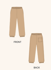 Technical illustration of the 'Louis' men's joggers sewing pattern, showing front and back views with pocket details.
