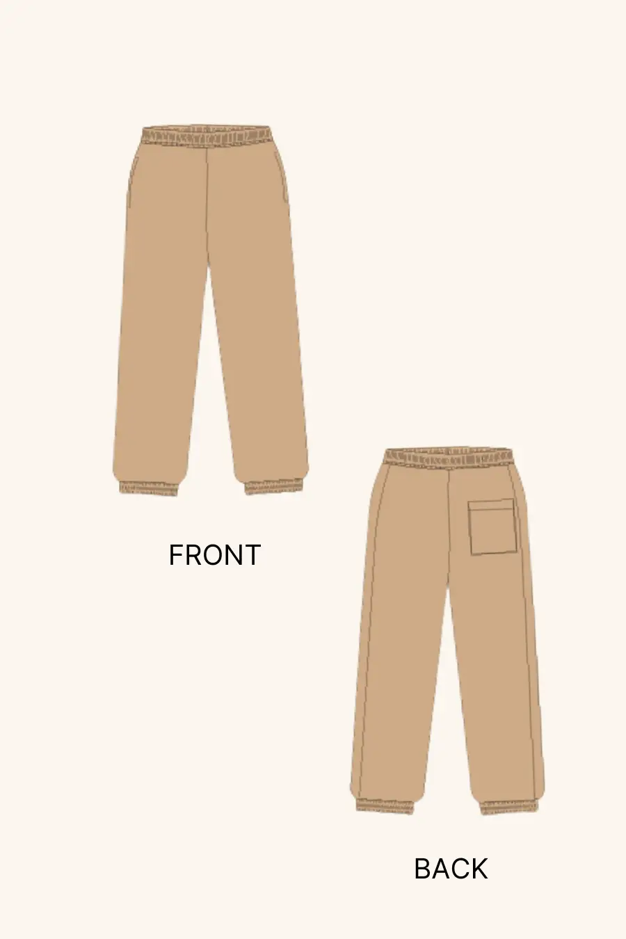 Technical illustration of the 'Louis' men's joggers sewing pattern, showing front and back views with pocket details.