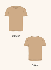 Flat sketch of men's round neck T-shirt sewing pattern. Displays front and back views for a clear construction guide.