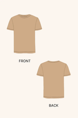 Flat sketch of men's round neck T-shirt sewing pattern. Displays front and back views for a clear construction guide.