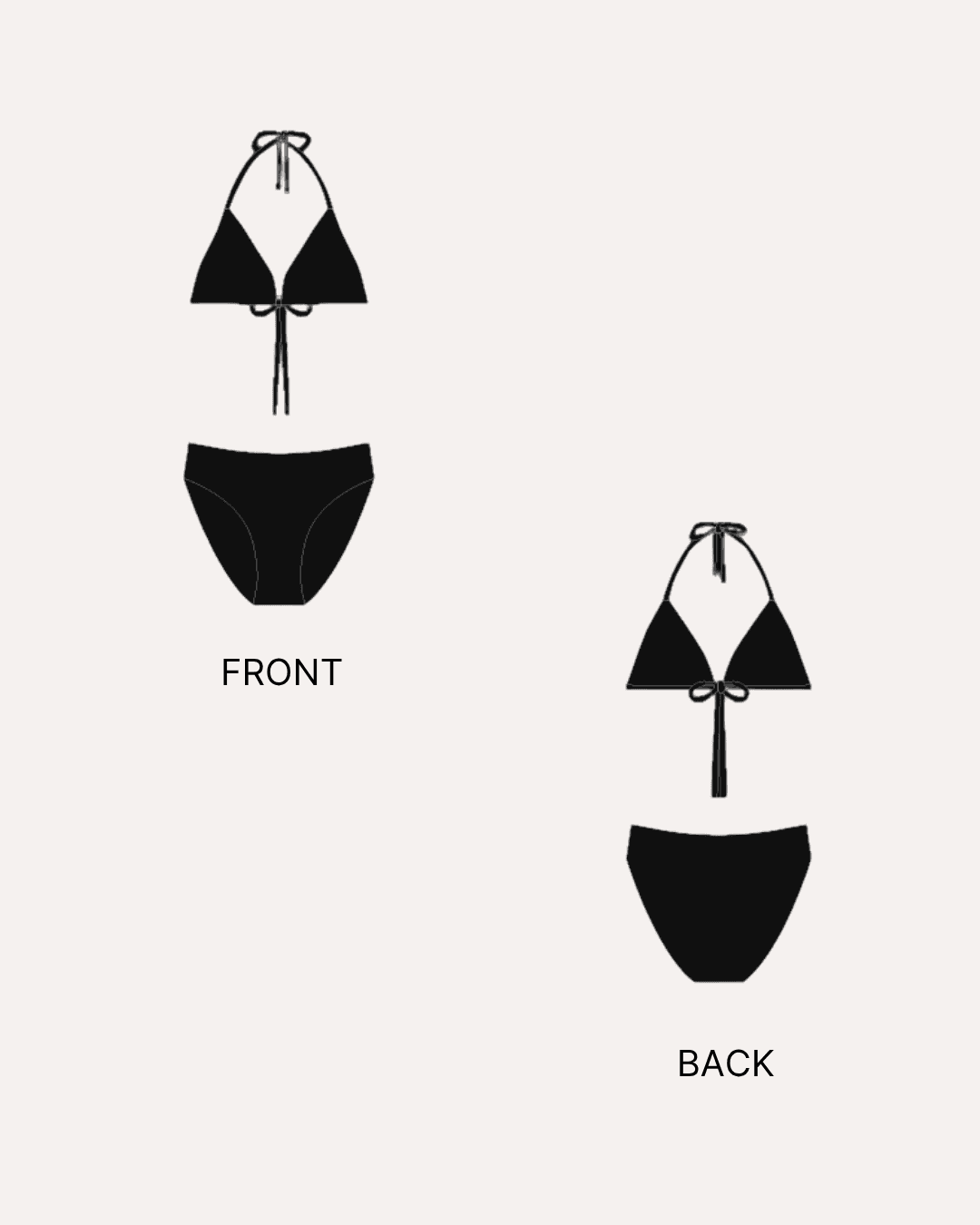 Illustration of bikini top sewing pattern front and back views