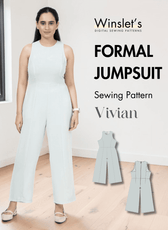 Women's formal jumpsuit sewing pattern 'Vivian' with sleeveless design and wide-leg style