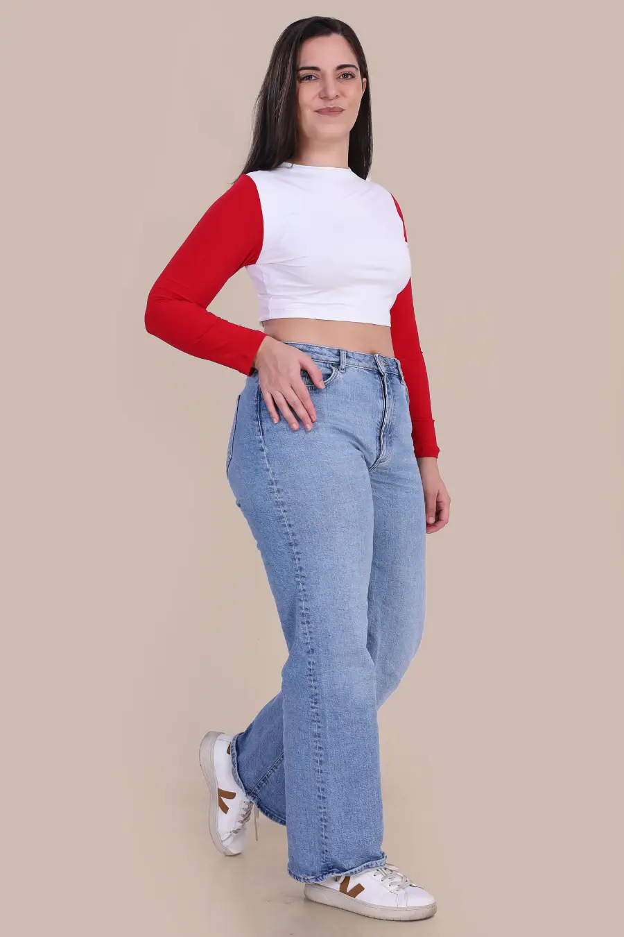 Printed Pattern Long Sleeve Crop Top main image 0