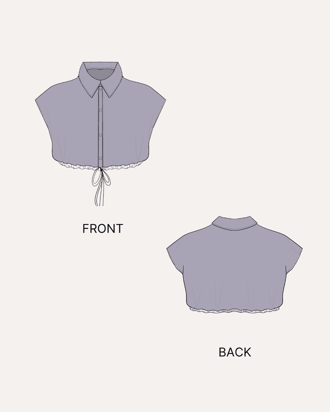 Drawstring Hem Crop Shirt sewing pattern front and back views