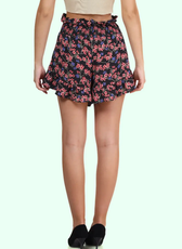 Back view of ruffle hem shorts featuring a smocked waistband and playful ruffle details. Stylish and comfortable summer wear.