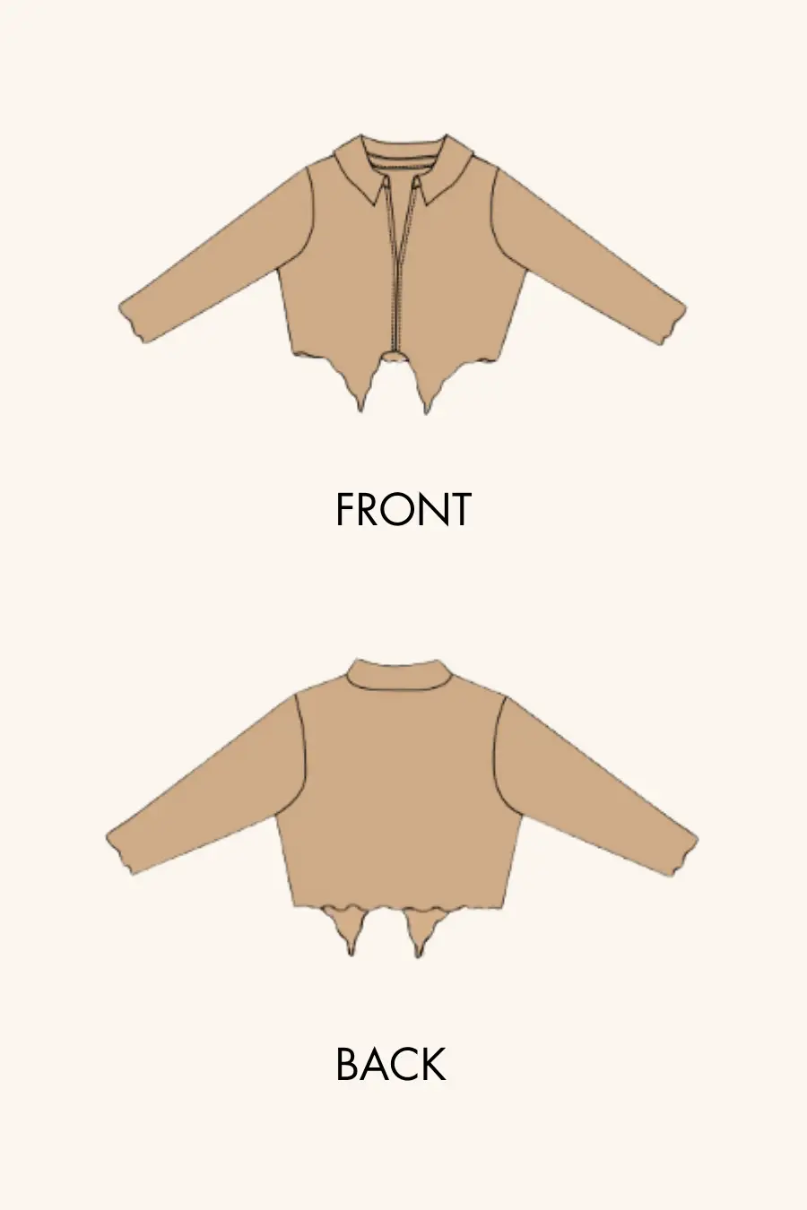 2D image of pointed hem crop shirt sewing pattern by Winslet's