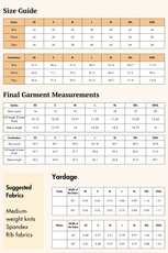 Size and fabric guide for off shoulder top sewing pattern by Winslet's 