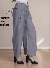 Practical side pockets on women's wide-leg pleated sewing pattern