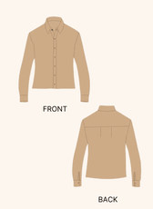 Technical illustration of the 'Hayden' oversized shirt sewing pattern. Displays front and back views with structured collar, button placket, and long sleeves.