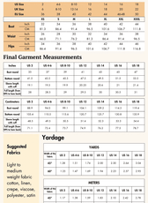 Size guide and fabric recommendations for the 'Hayden' oversized shirt sewing pattern. Includes measurements, yardage, and suggested fabric types.