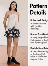 Pattern details of women's halter neck top with braided strap sewing pattern