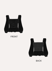 Technical drawing of women's puff long sleeve blouse with front and back views