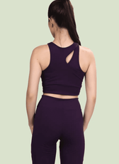 Back view of Layla sports bra showing racerback cutout detail. This sewing pattern is designed for stretch fabrics like jersey with lycra or ribbed knits.