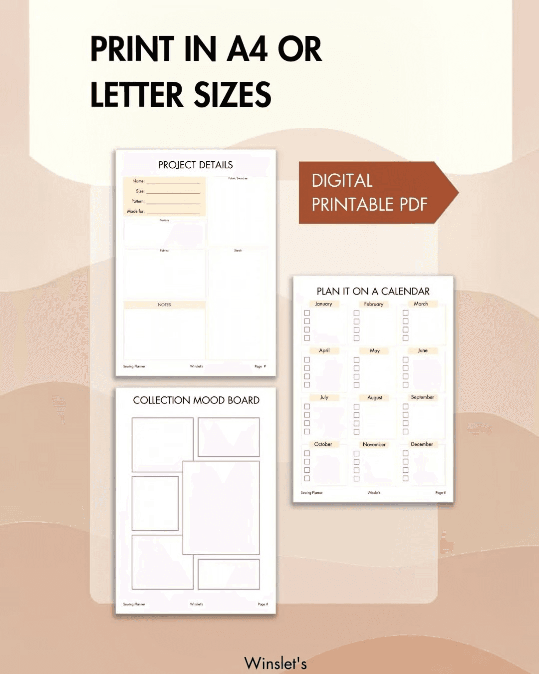 Digital sewing planner printable in A4 or letter size for project management