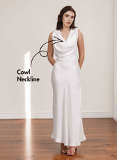 Backless ivory maxi dress with cowl neckline sewing pattern
