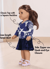 Doll sewing pattern with square neckline and long sleeves