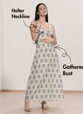 Maxi dress with gathered bust and adjustable straps - front view