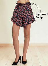 High waisted ruffle hem shorts sewing pattern with smocked waistband for women