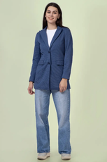 Front view of the 'Camille' straight-cut coat sewing pattern. The tailored coat features a single-breasted closure, flap pockets, and a structured silhouette.