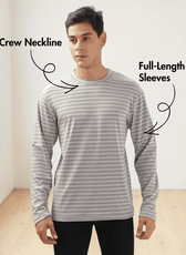 Model wearing men's long sleeve T-shirt sewing pattern