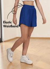 Blue athletic shorts with elastic waistband and relaxed fit for activewear