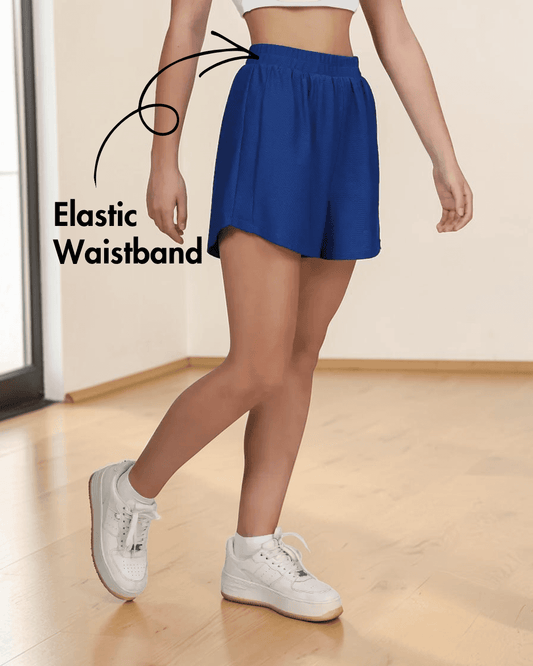 Blue athletic shorts with elastic waistband and relaxed fit for activewear