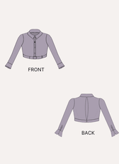 Front and back view of a belted cropped shirt sewing pattern 'Fern' for women's clothing