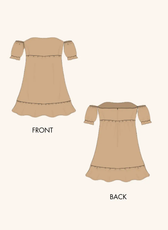 2d sketch of off shoulder dress sewing pattern by winslet's 