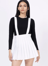 Close up of model wearing a suspender skirt sewed with Winslet's patterns