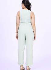 Back view of the Vivian Jumpsuit Pattern with a zip closure and tailored fit. A stylish and formal sewing pattern for various occasions.
