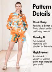 Pattern details for floral playsuit with button-up front and long sleeves